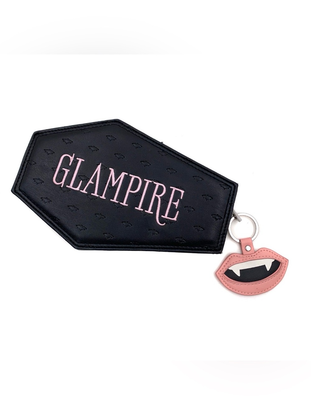 Glampire Coffin Shaped Black Pouch Bat Printed Zip Up Skinny Pouch Halloween